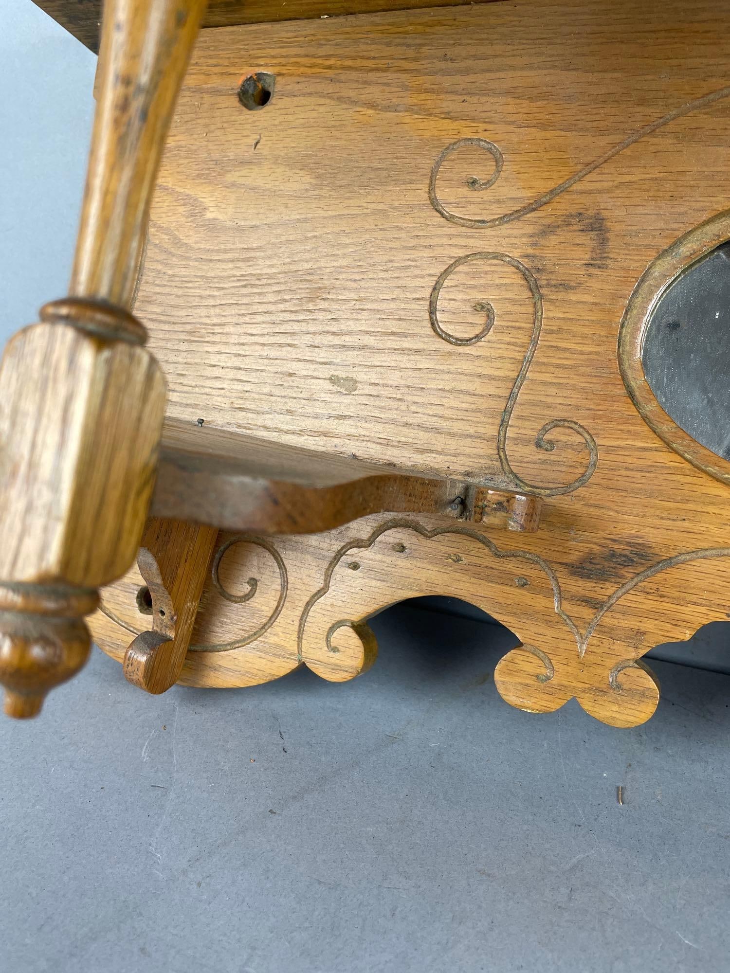 Antique Oak Scrollwork Shelf with Mirror - 2