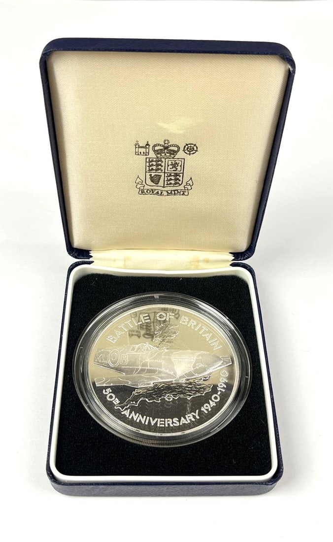 1990 Great Britain Battle Of Britain 50th Anniversary 5.01 oz .999 Fine Silver Commemorative Proof: Includes COA
