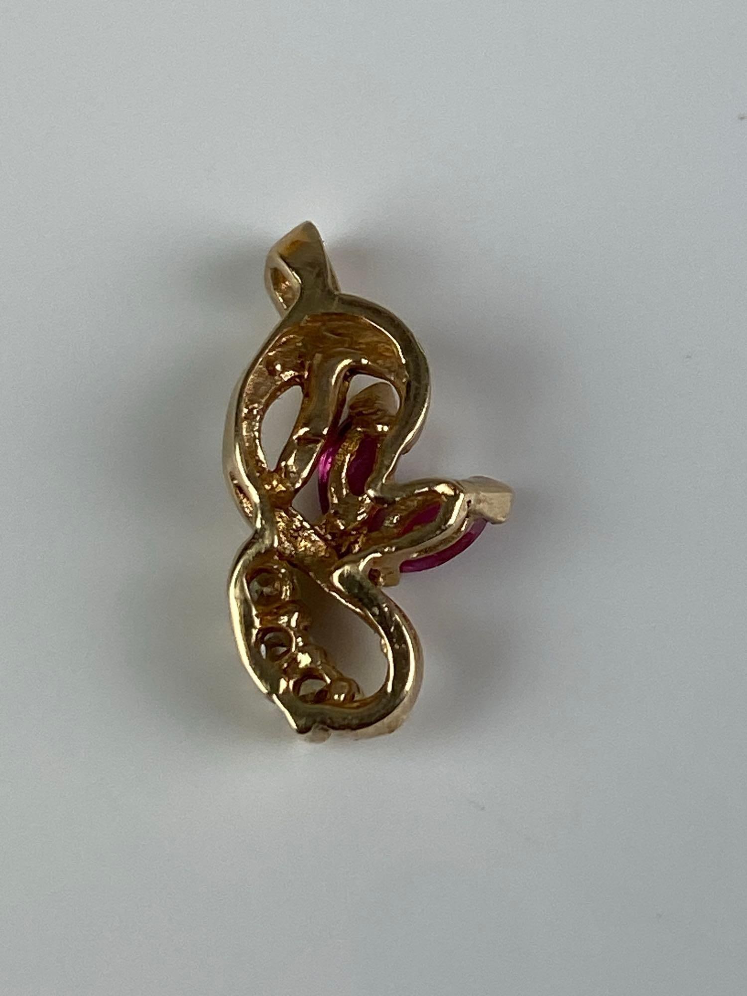 18K Yellow Gold Ruby Diamond Pendant - 2