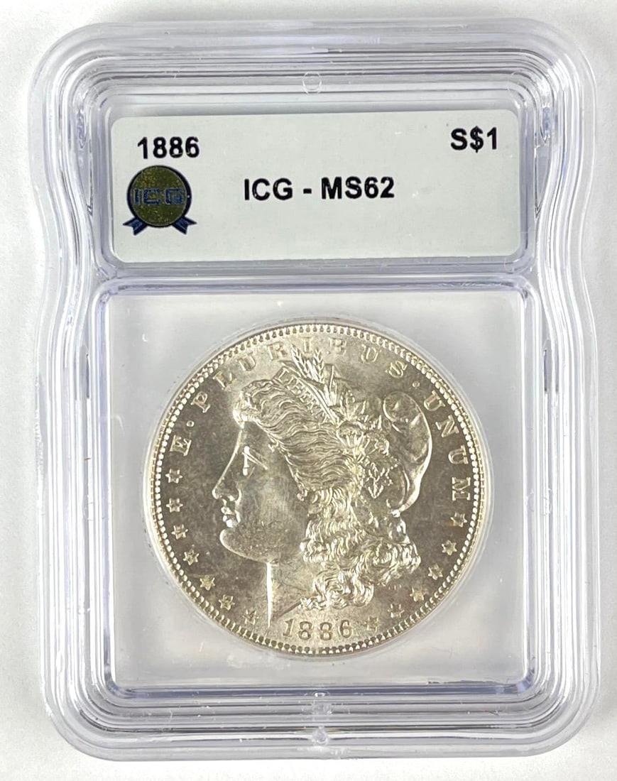 1886 US Morgan Silver Dollar ICG MS62: 1886 US Morgan Silver Dollar ICG MS62