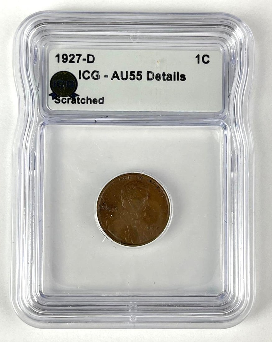 1927 D Lincoln Head Wheat Cent ICG AU55 Details: 1927 D Lincoln Head Wheat Cent ICG AU55 Details