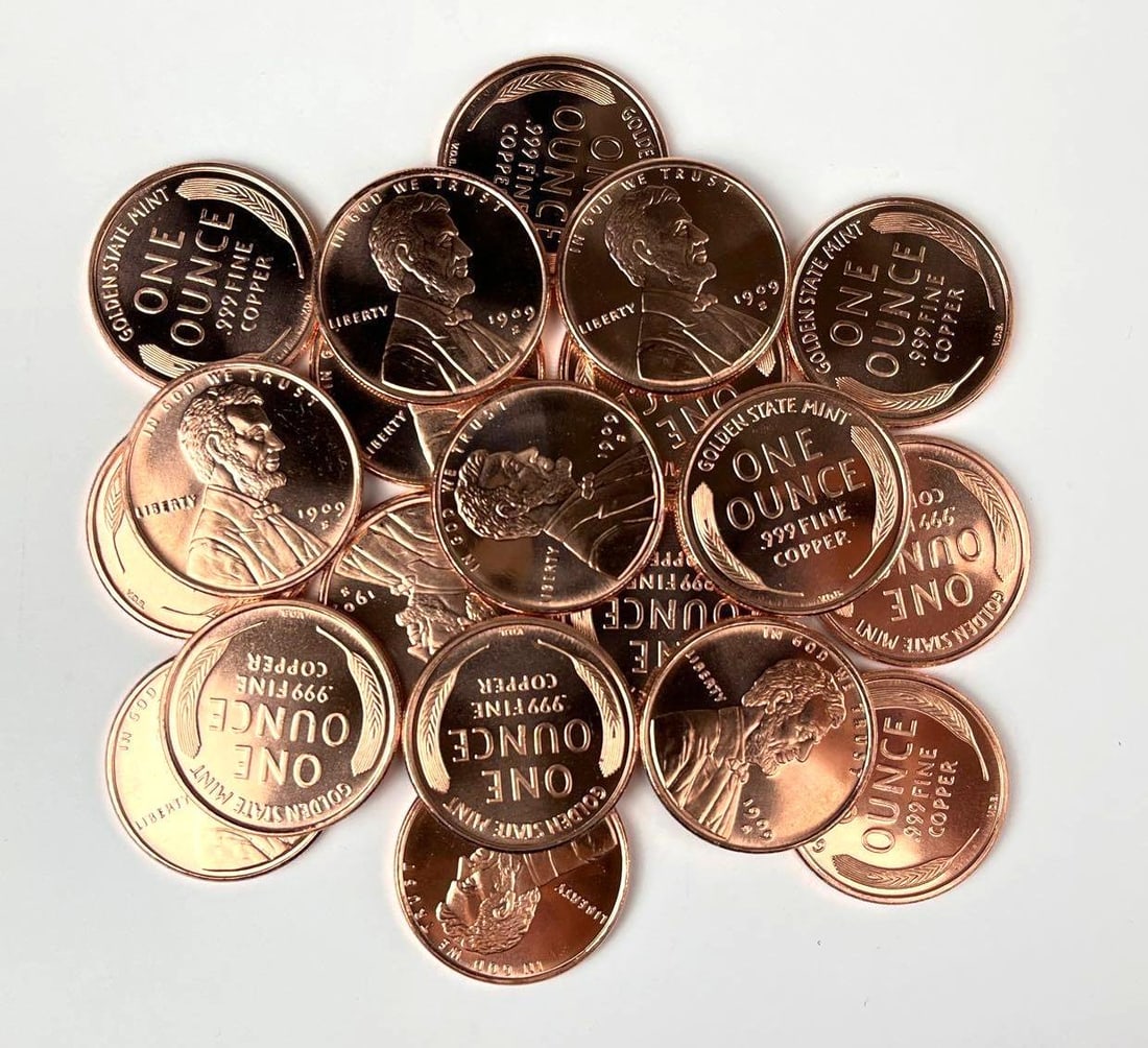 Group of 20 Lincoln Head Wheat Cent Design 1 oz .999 Fine Copper Rounds in a Roll: Group of 20 Lincoln Head Wheat Cent Design 1 oz .999 Fine Copper Rounds in a Roll