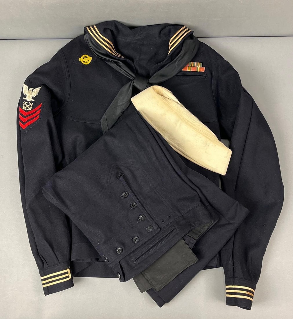 US Navy Uniform: Includes pants, cap, ribbons and more.