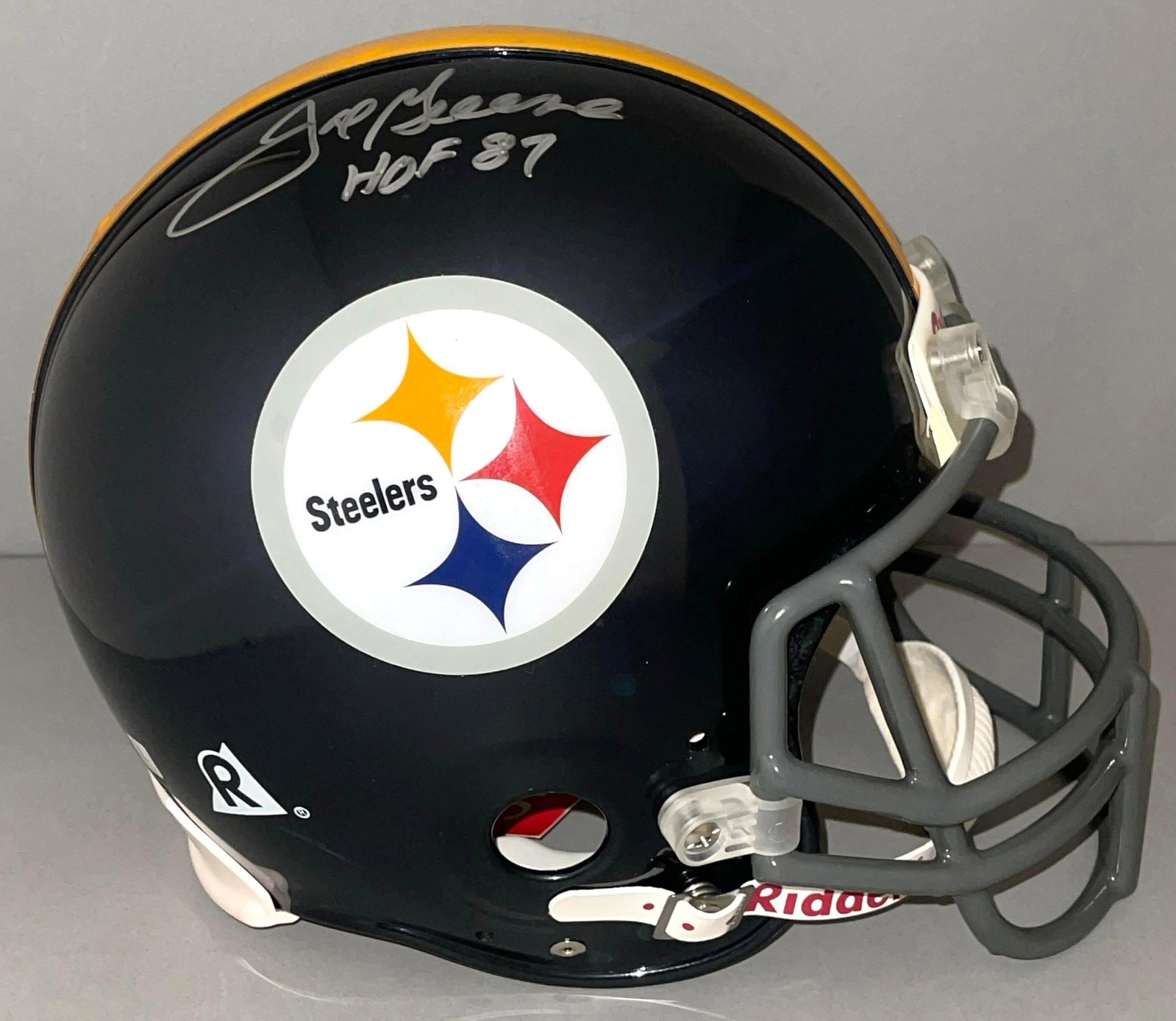Joe Greene Signed Pittsburgh Steeler Full Size Helmet: Autographed Joe Greene HOF 87, CSA COA sticker