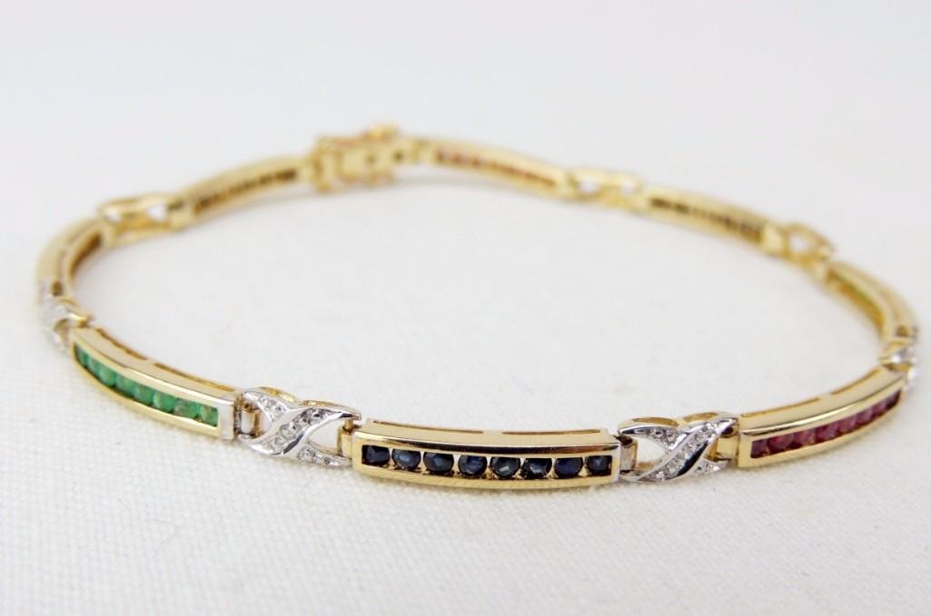 Gemstone Tennis Bracelet 10K Gold (1 of 2)