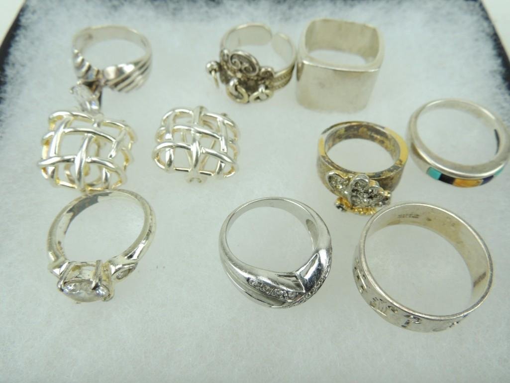 8 Sterling Silver Rings / 1 Pr. Sterling Silver Earring (1 of 1)