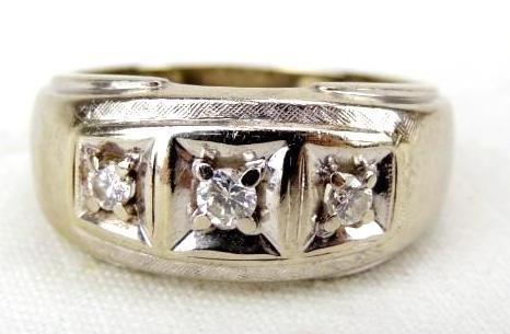 14K Gold Mens Three Diamond Ring (1 of 3)