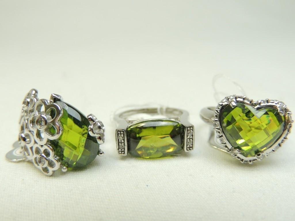 Sterling Silver Set of 3 Syn. Peridot Rings (1 of 2)