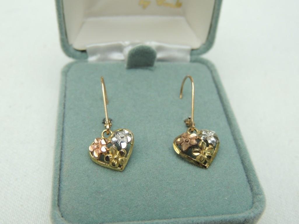 10K Gold Lever Back Dangle Heart Earrings (1 of 2)