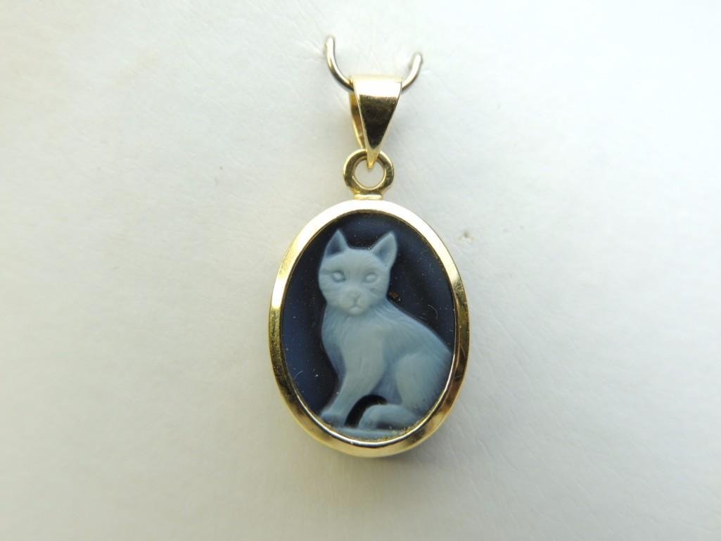 14K Gold Cat Cameo Charm (1 of 2)
