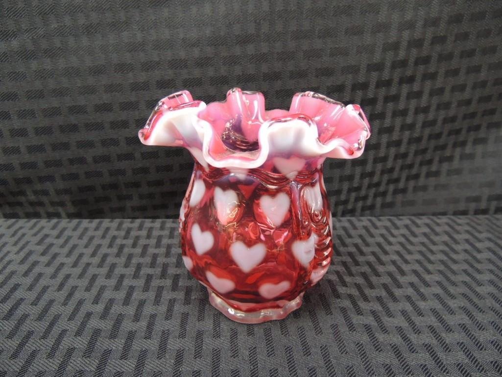 Fenton Cranberry Opalescent Heart Optic Fenton Cranberry Opalescent Heart Optic