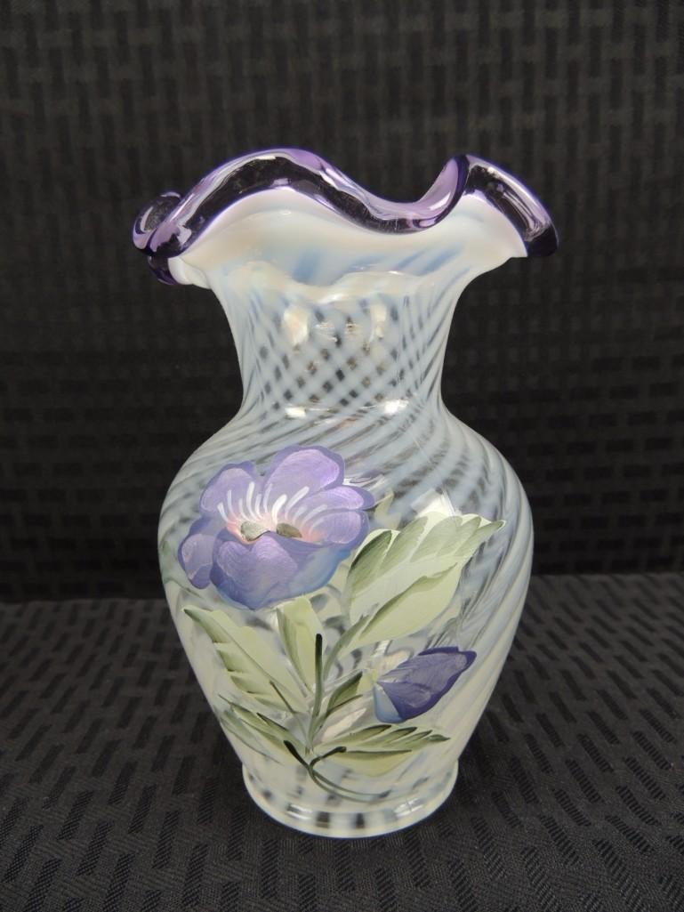 Fenton Amethyst Opalescent Hand Painted & Artist Signe: Excellent Condition-no chips, no cracks