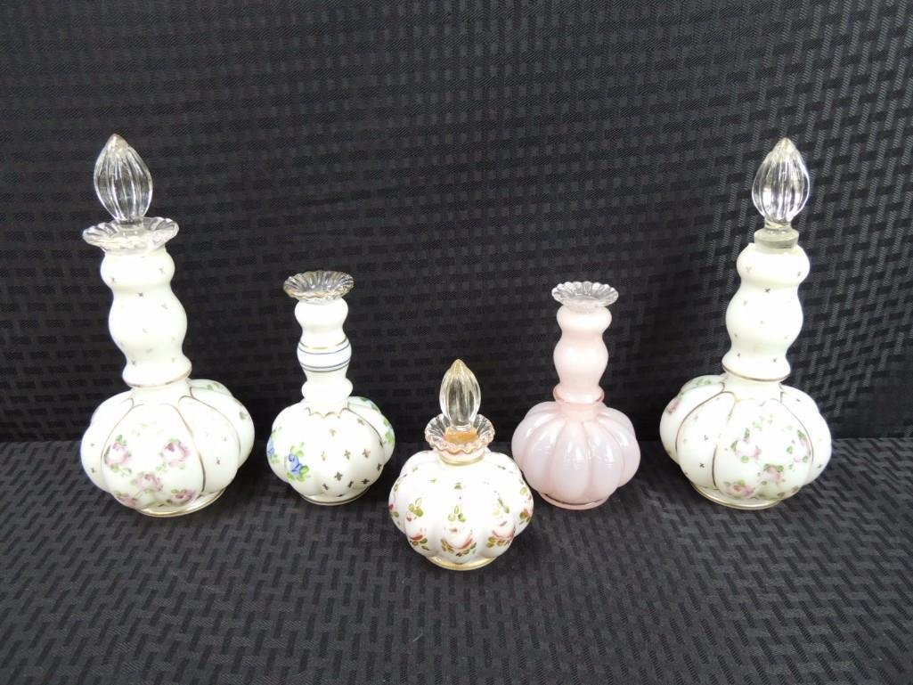 Fenton Hand Painted and Pink Overlay Perfume Bottle Gro (1 of 6)