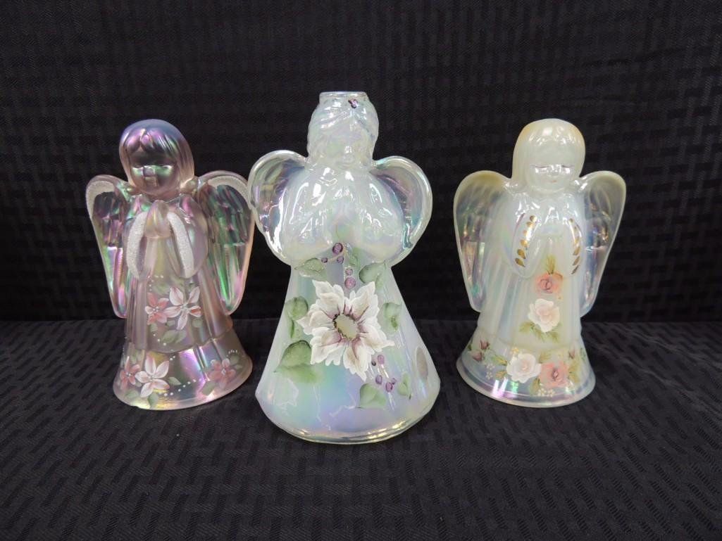 Fenton Signed Hand Painted Opal Angels Group of 3 (1 of 4)
