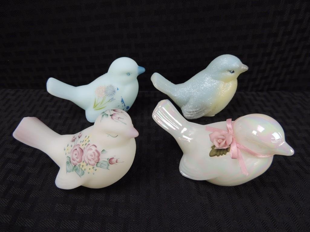 Fenton Signed Hand Painted 3" Glass Birds Group of 4 (1 of 5)