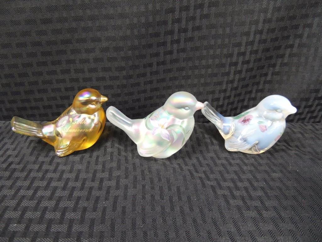 Fenton Signed Hand Painted 3" Glass Birds Group of 3 (1 of 5)