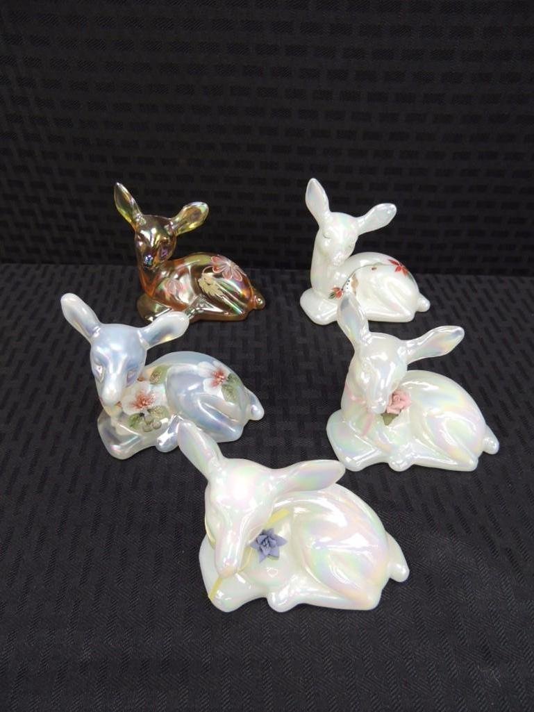 Fenton Hand Painted Some Signed 3 1/2" Glass Deer Group (1 of 4)