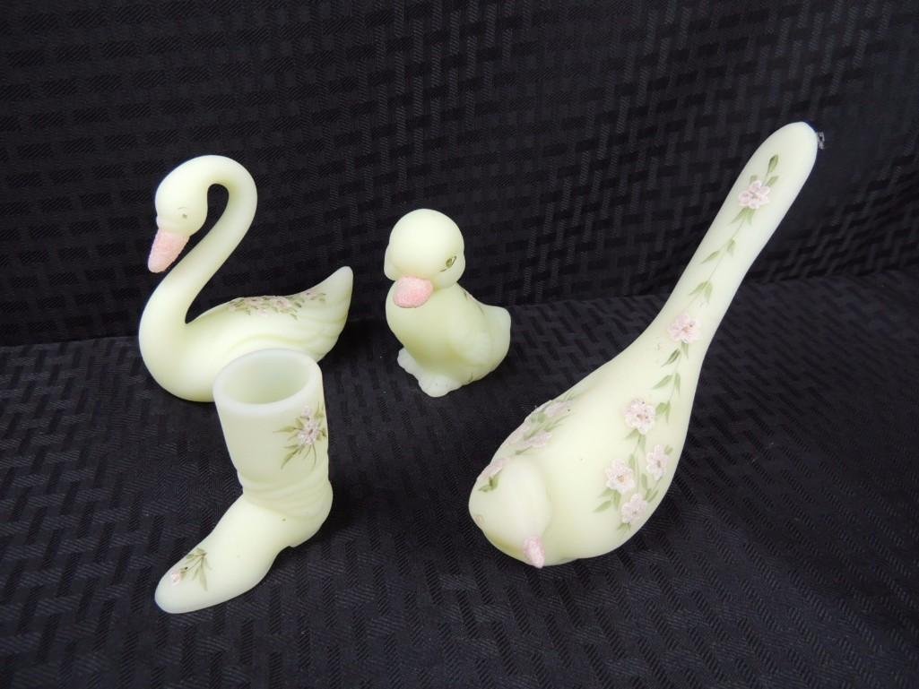 Fenton Signed Hand Painted Custard Glass Animals Group (1 of 3)