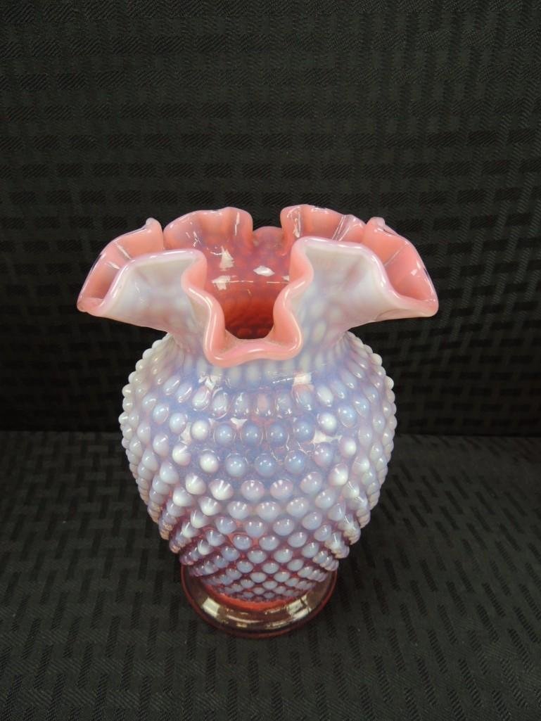Fenton Cranberry Opalescent Hobnail 6 1/2" Ruffled Edge: Excellent Condition-no chips, no cracks