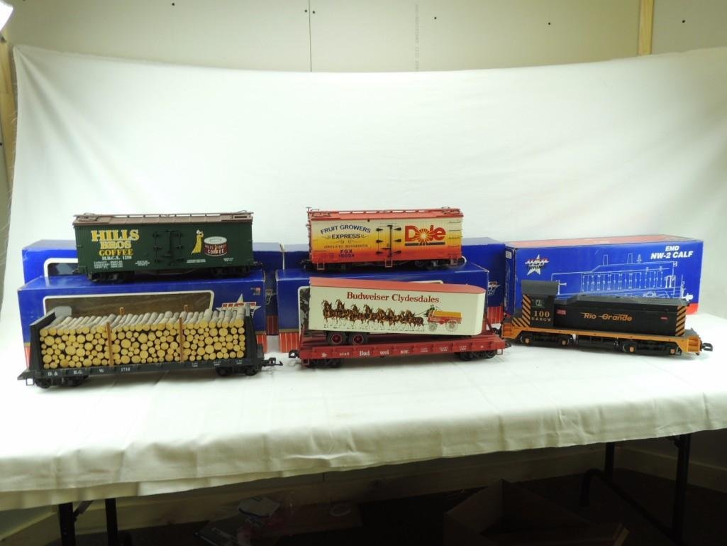 USA Trains Denver & Rio Grande NW-2 Locomotive Train: With Original Boxes, O Scale, Hills Bros, Budweiser, Dole, and Log Car