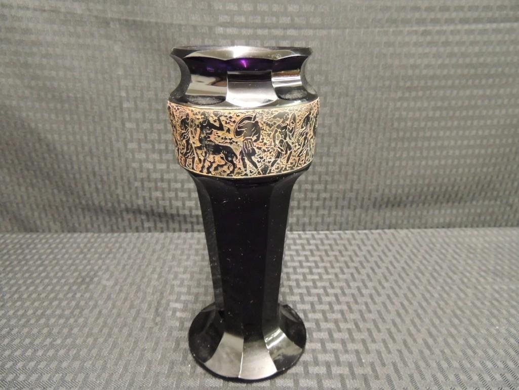 Moser Amethyst Vase Signed by Artist Featuring Warriors (1 of 2)