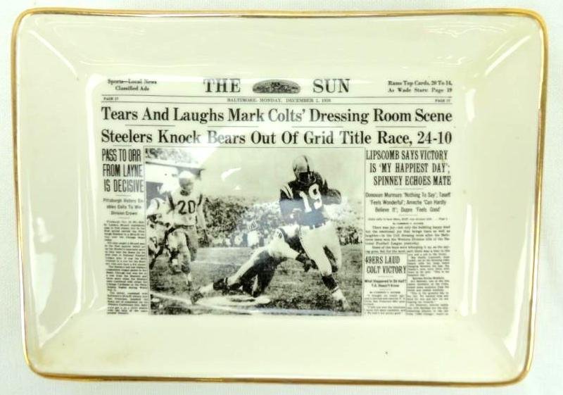 1958 NFL Playoff Newspaper Photo Dish with John Unitas (1 of 2)