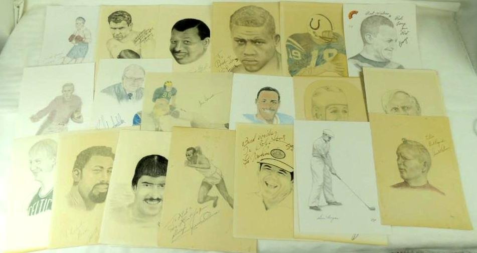 21 Various Pencil Drawings by Bob Long with Autographs (1 of 7)