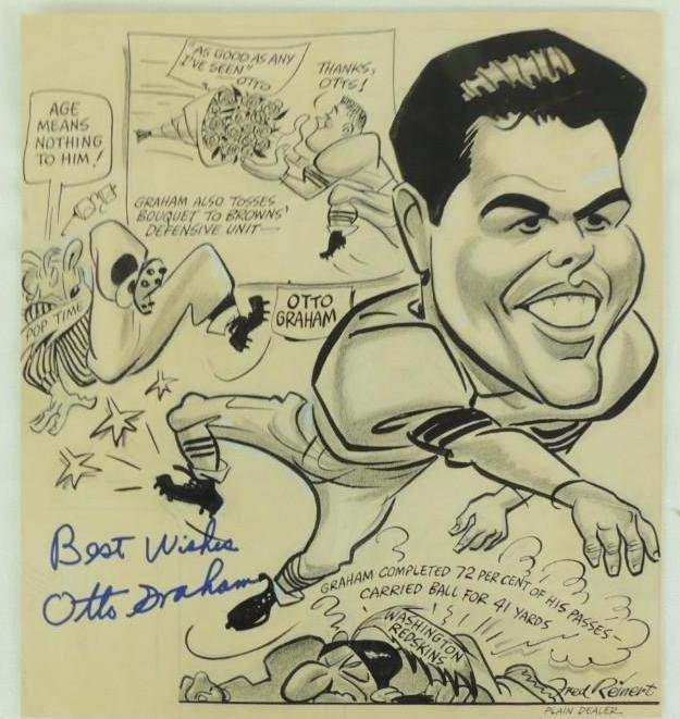 Otto Graham Signed illustration by Fred Reinert with (1 of 3)