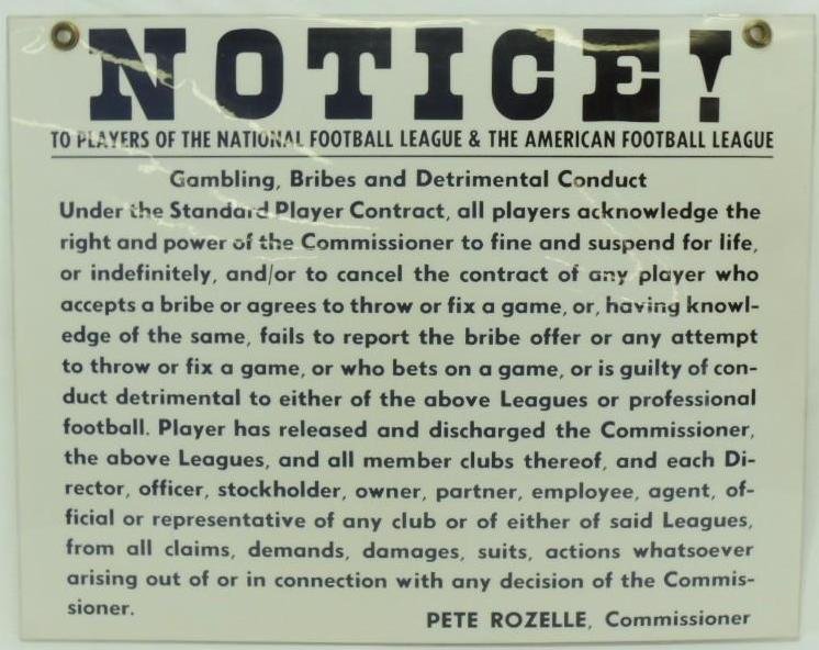 NFL and AFL "Notice" No Gambling, Bribes, and (1 of 1)