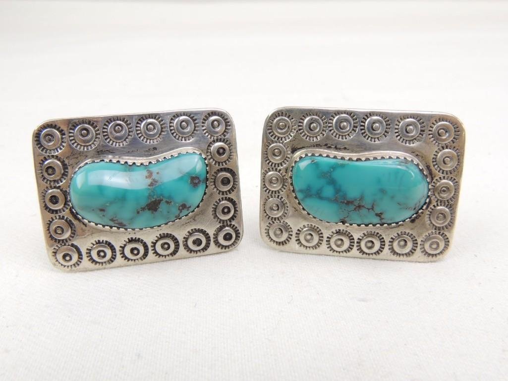 Sterling Silver Turquoise Cufflinks (1 of 3)