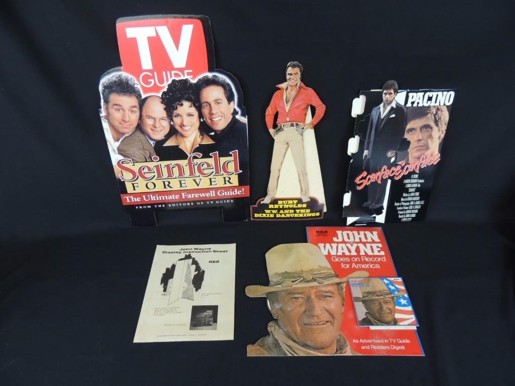 Group of 4 Cardboard Movie and Actor Countertop: Seinfeld, John Wayne, Burt Reynolds, and Scarface