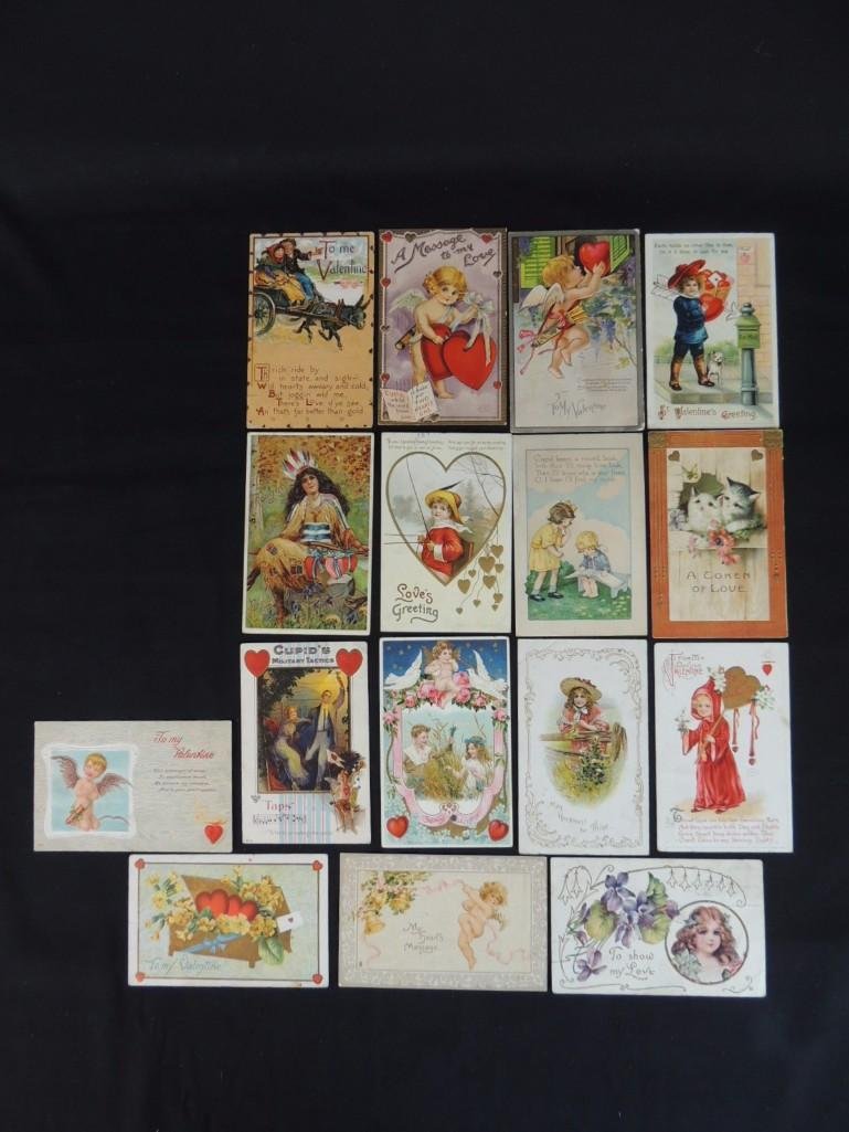 Group of 16 Valentines Day Postcards Featuring Cupid, (1 of 4)