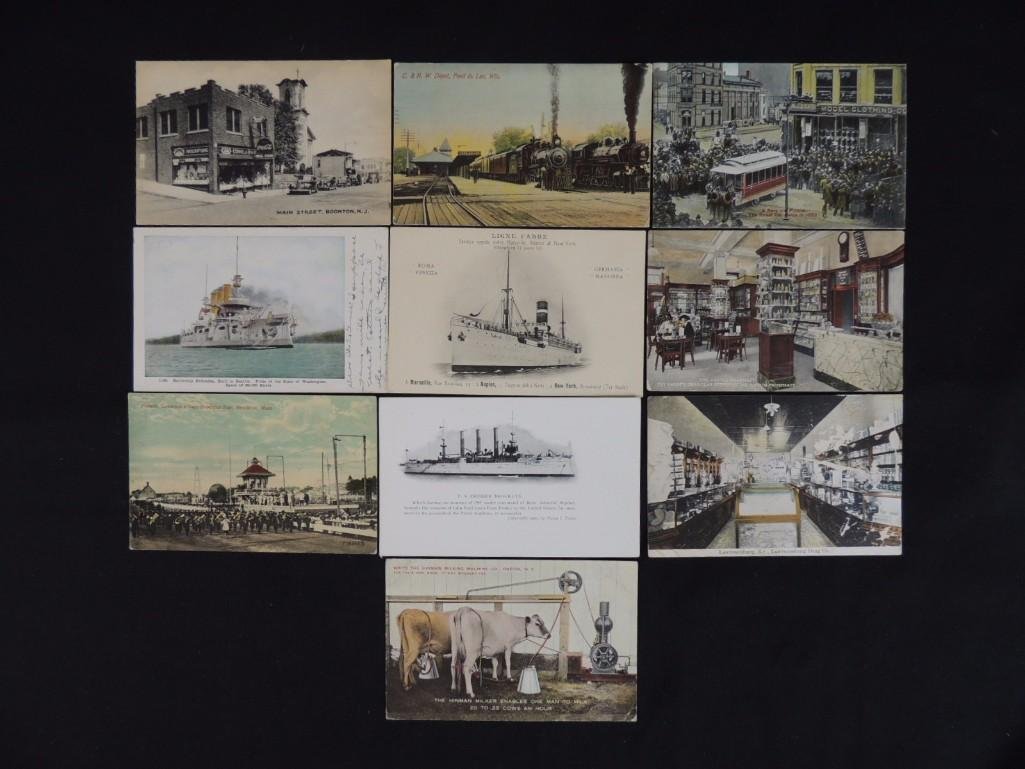Group of 10 Postcards Featuring Trains, Boats, and (1 of 7)