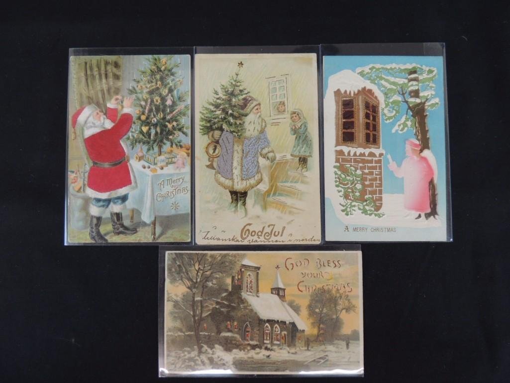 Group of 4 Christmas Postcards Featuring Santa Claus (1 of 1)