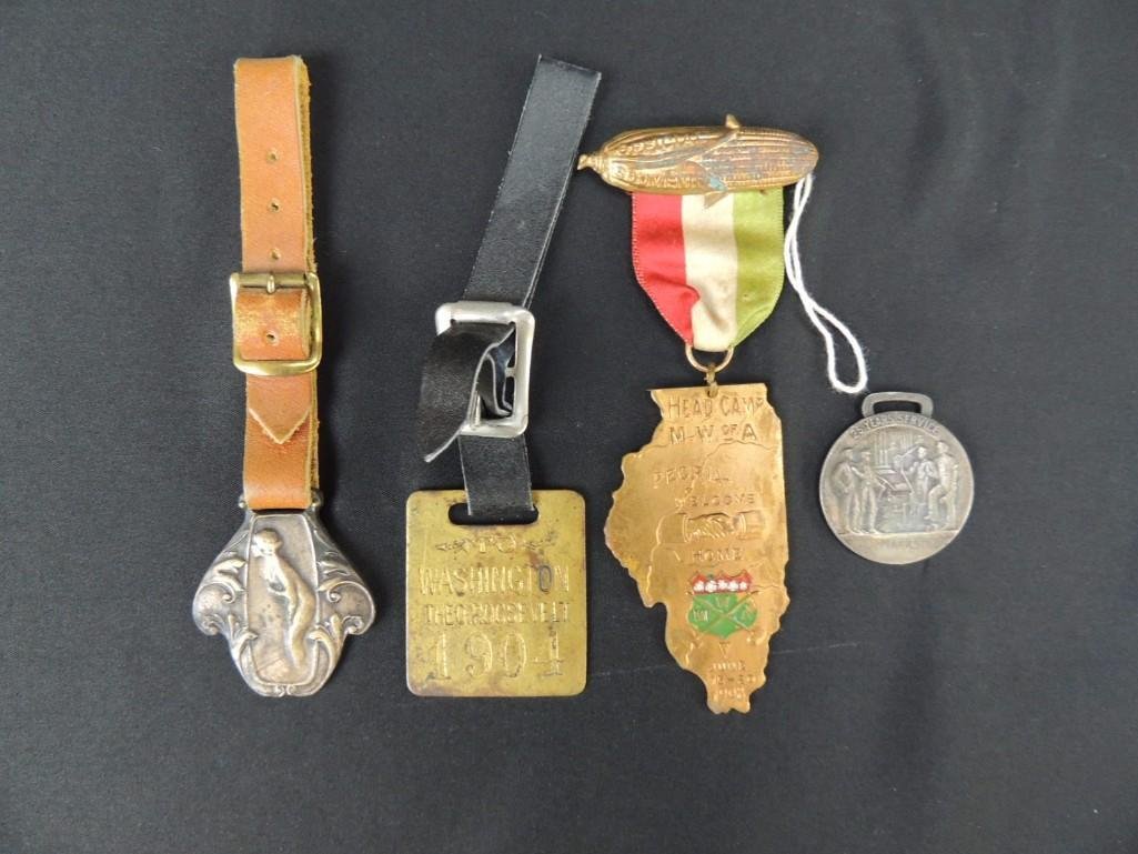 Group of 4 Circa 1900's Watch Fobs, Badges, and Others (1 of 7)