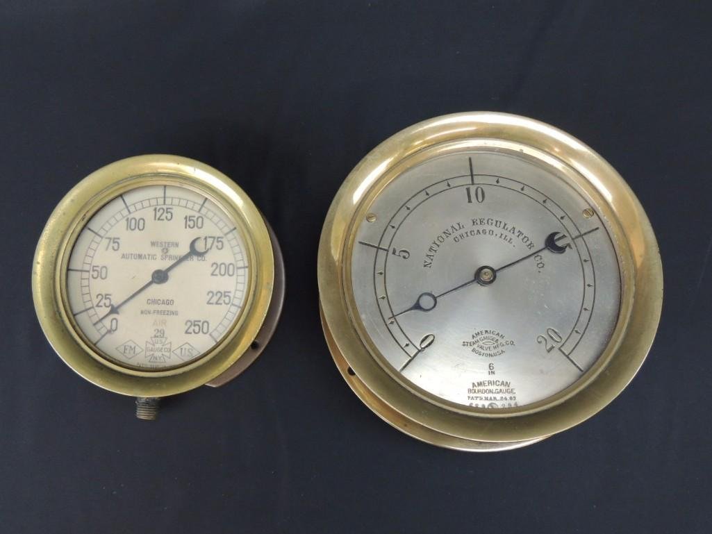 Group of 2 Industrial Brass Pressure Gauges  (1 of 3)