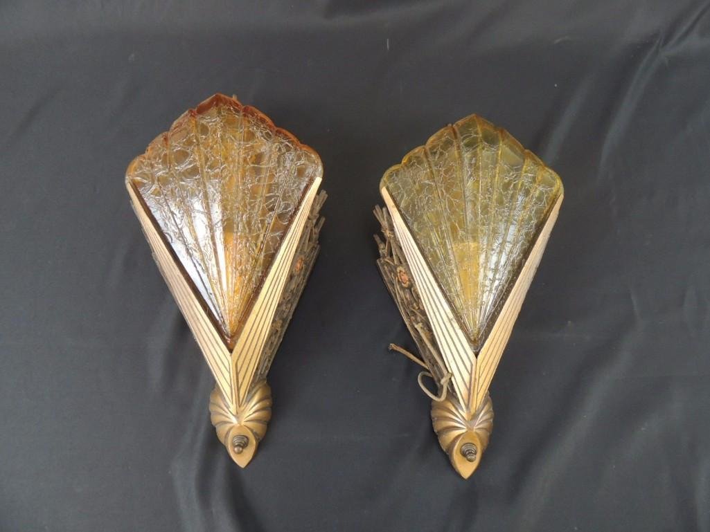 Group of 2 Antique Art Deco Slip Shade Wall Sconces (1 of 6)