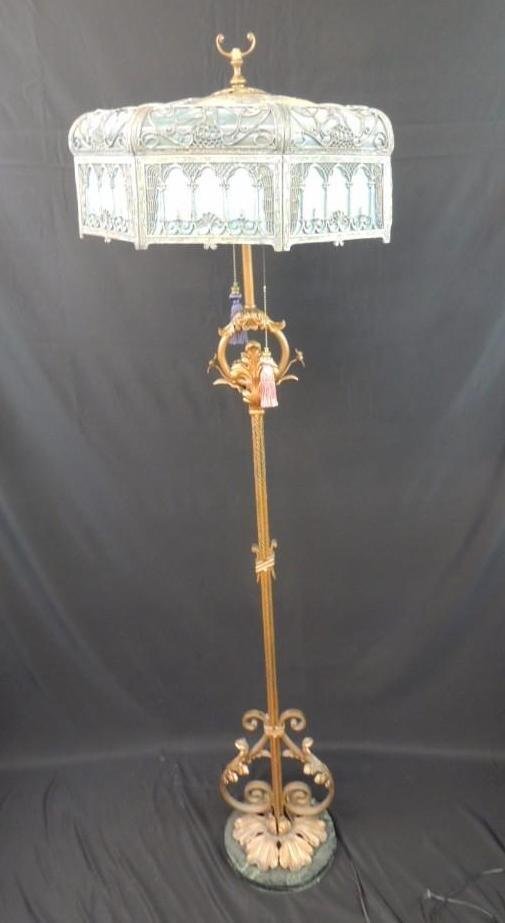 Antique Stained Glass Floor Lamp Featuring Griffins (1 of 5)