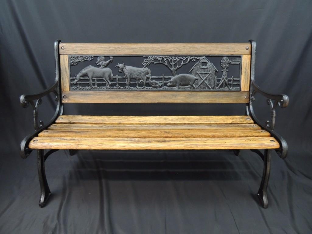 Cast Iron and Wood Farm Scene Childs Bench (1 of 3)