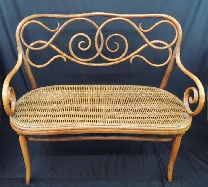 Antique Ornate Bent Wood Caned Bench with Makers Mark  (1 of 4)