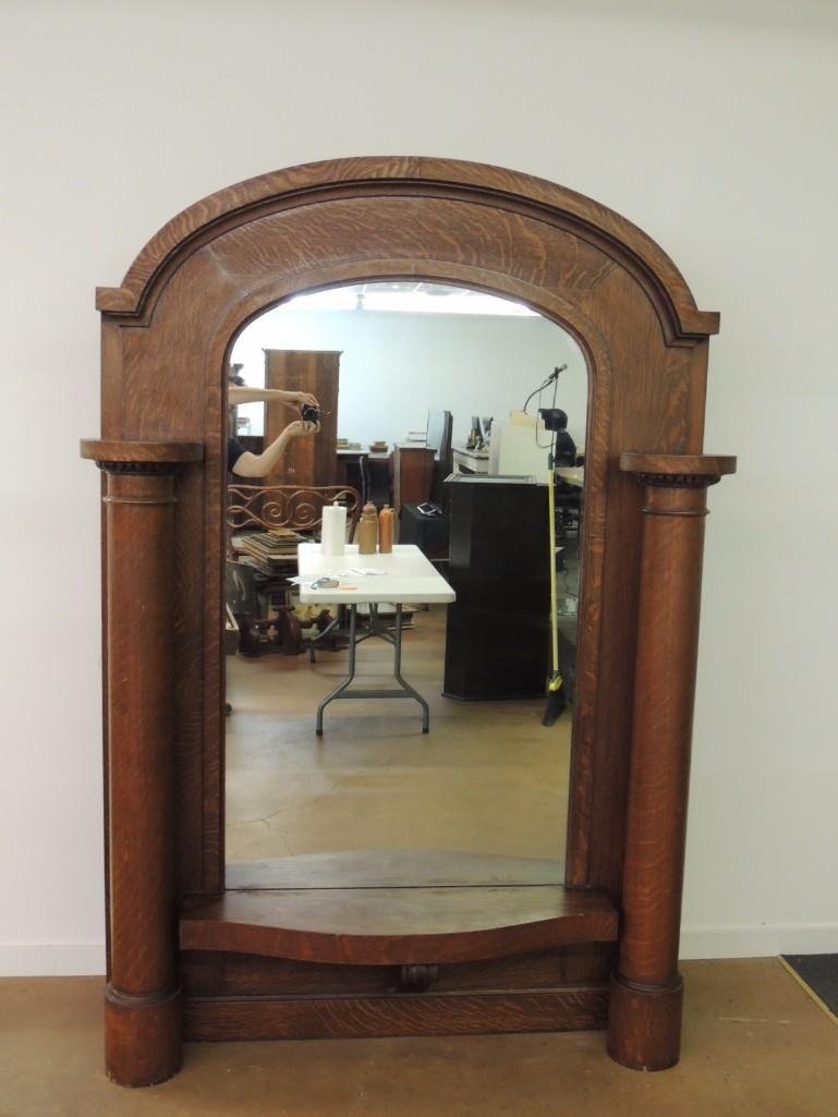 Quarter Sawn Oak Mirrored Entrance Way Bench: 61" Wide 89" Tall