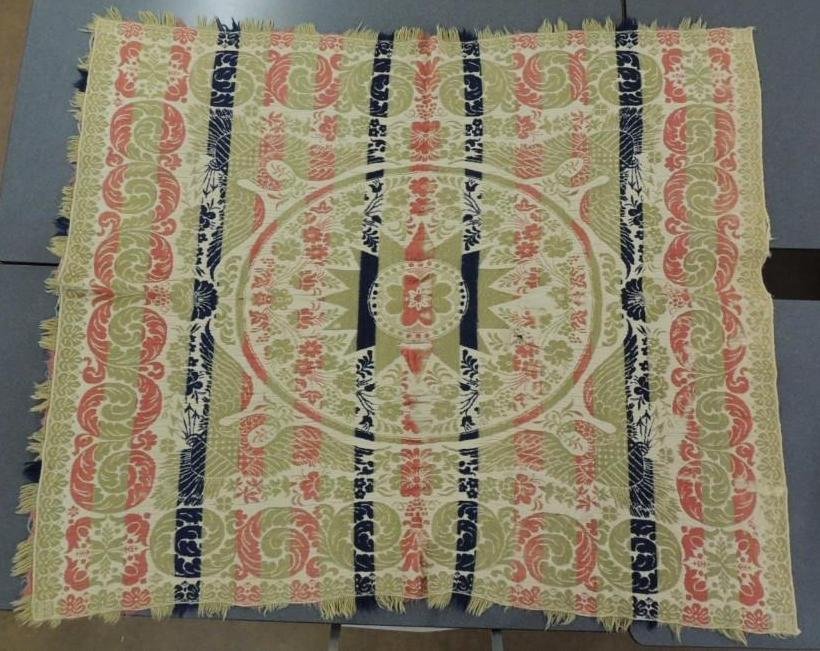 Antique Eagle and Floral Antique Coverlet : 68"x79" Some Flaws