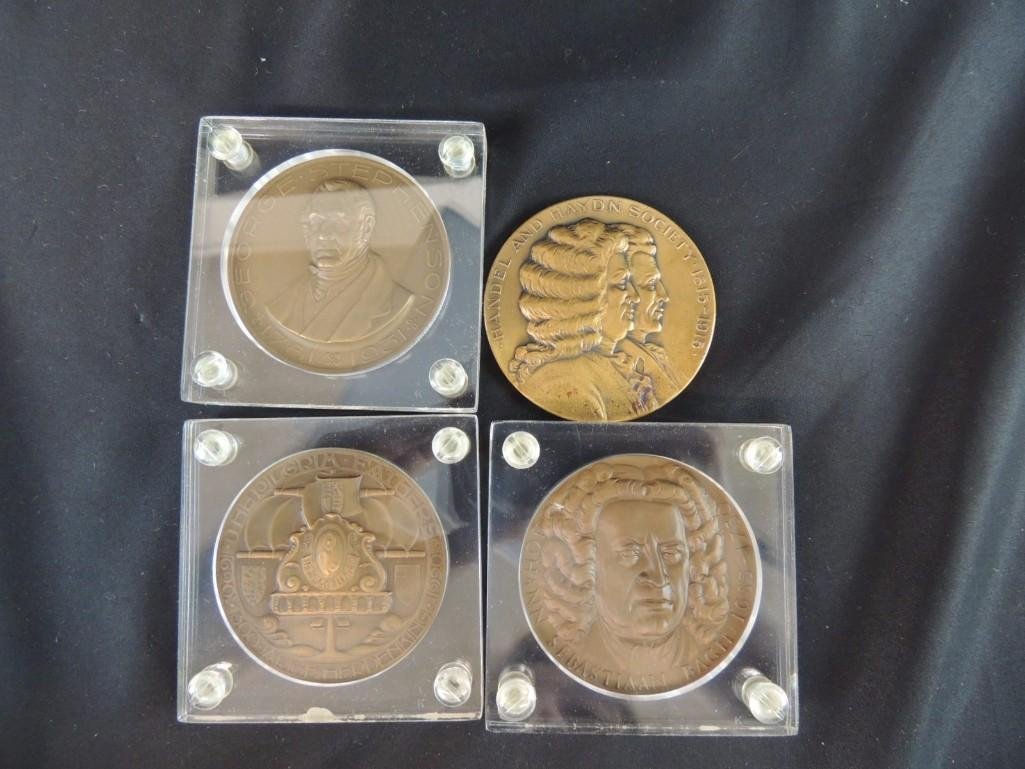 Group of 4 Solid Bronze Table Medals Featuring Bach, (1 of 3)