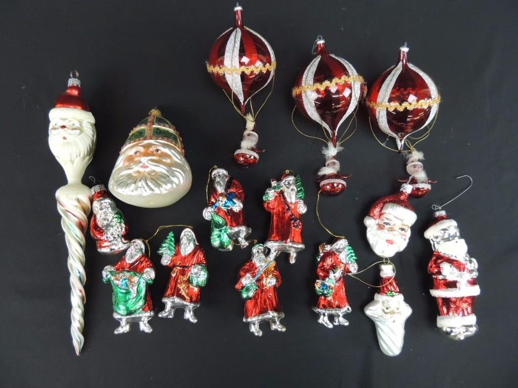 Group of Glass Santa Christmas Ornaments Featuring Tree: All for one money