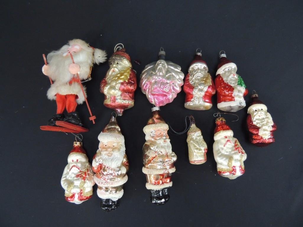 Group of Mercury Glass Santa Christmas Ornaments: Mostly 2"x5"