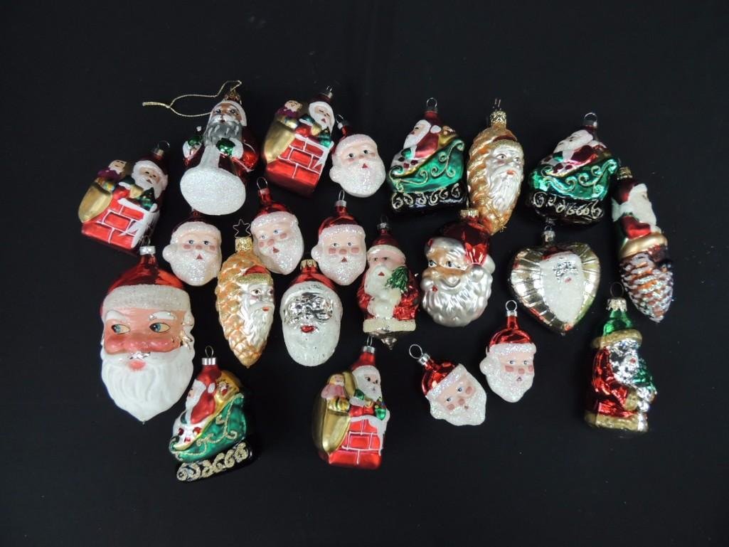 Group of Mercury Glass Santa Christmas Ornaments: Mostly 1"-2"
