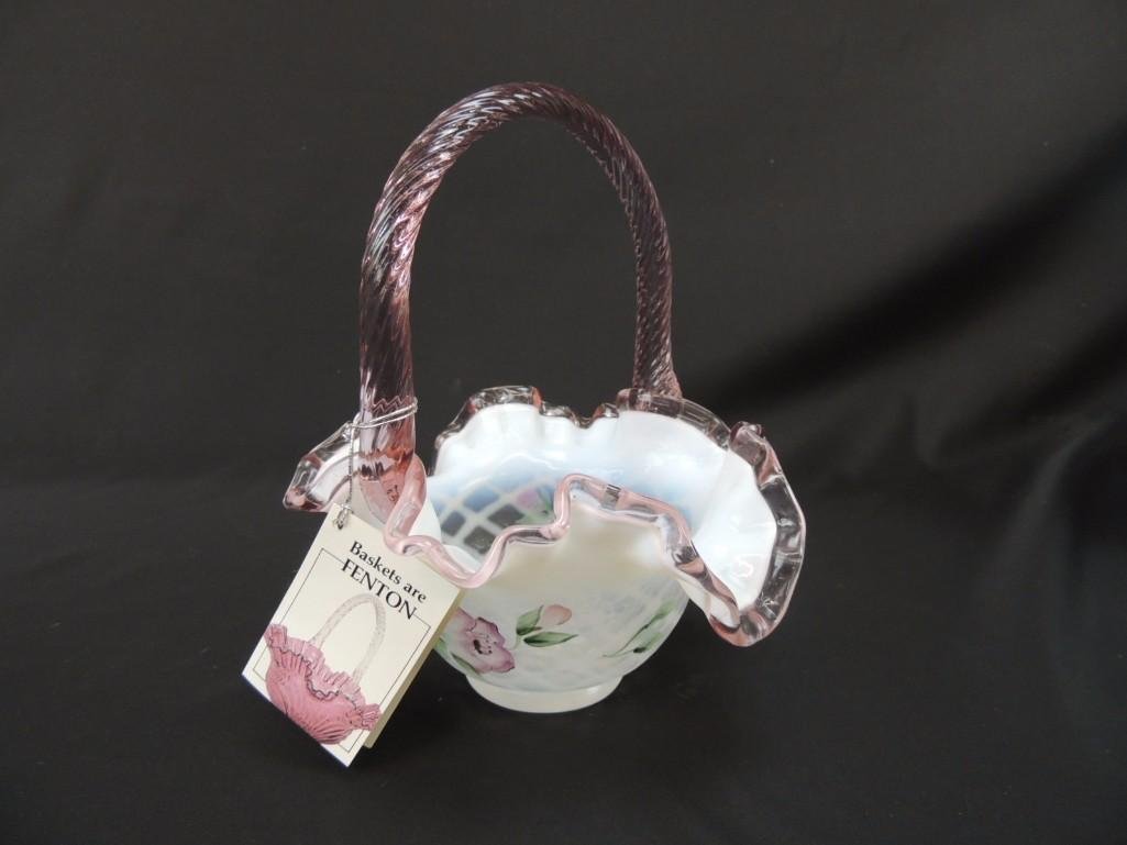 Fenton Hand Painted Signed Pink Opalescent Ruffled Edge (1 of 5)