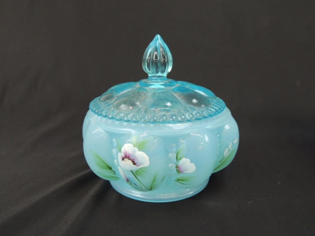 Fenton Hand Painted Signed Blue Opalescent Melon (1 of 4)