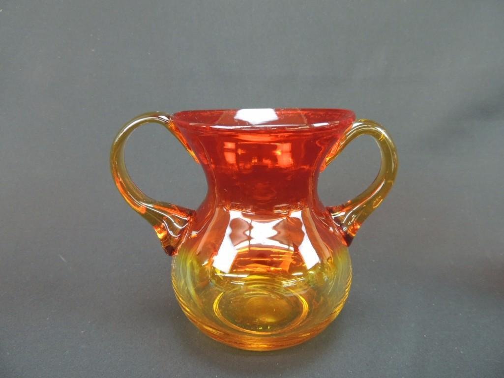Blenko Tangerine Amberina Handled Vase (1 of 3)