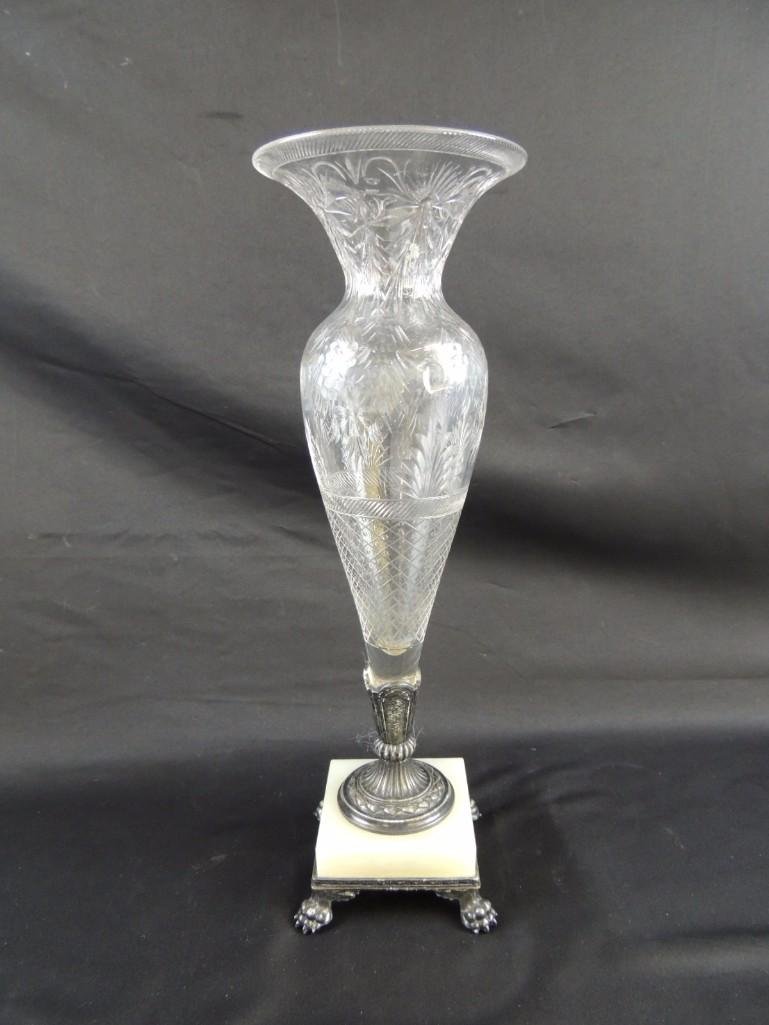 Pairpoint Cut Glass Vase with Marble and Metal Base (1 of 4)